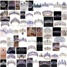 Blue Crowns & Tiaras Fancy Dress XZGSTORE Blue Crystal Queen Princess Tiara Crown 72 Styles