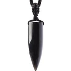 Obsidian Necklaces Maxpower Black Obsidian Natural Stone Pendant Crystal Pillar Necklace - Black