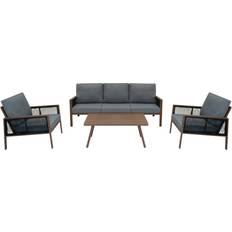 Wood Outdoor Lounge Sets MonsterShop Aluminium 4 Piece Sofa - Wood Effect Outdoor Lounge Set