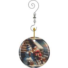 Ceramic Christmas Tree Ornaments Famgem Santa Claus Building A Snowman And Putting On Final Touches 3316 Christmas Tree Ornament