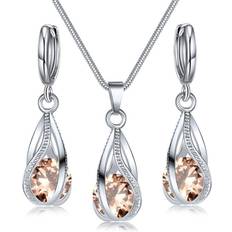 Crystal Jewellery Sets Maxpower Crystal Water Drop Pendent Necklace Earrings - Champagne