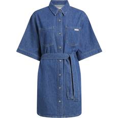 Hør Kjoler Calvin Klein Jeans Cotton Linen Denim Shirt Dress - Blue Denim