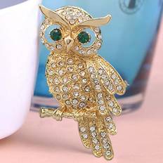 Kristall Broscher Maxpower Vintage Owl Brooch Corsage Scarf Clip - Antique Gold Plated