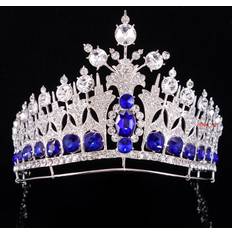 Blue Crowns & Tiaras Fancy Dress XZGSTORE 10.5cm Tall Luxury Large Blue Crystal Crown Tiara Wedding Prom