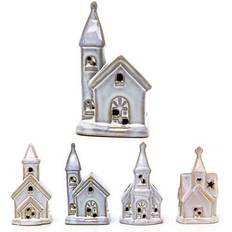 Ceramic Christmas Tree Ornaments Carousel Home Ceramic Led Church Light-Up Church 12cm Christmas Tree Ornament