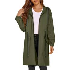 ELESOL Womens Rain Jacket Waterproof Long Rain Coat Windbreaker - Army Green