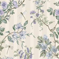 Wallpapers Holden Decor Neutral Blue 13911 Hampton Gardens Stripe Floral Wallpaper