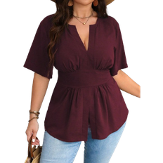Shein Plus Notched Neckline Split Hem Blouse