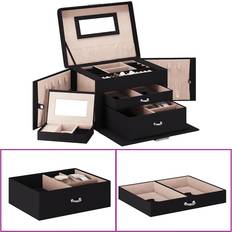 Black Jewellery Boxes vidaXL Jewellery Box 3-Layer with Mirror Lockable - Black