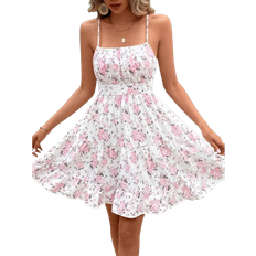 Shein Cotton Summer Linen Ruffle Hem Pleated Slip Dress Square Neck ALine Tank Dress Cottage Core Aesthetic French Dress