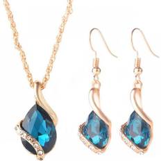 Blue - Women Jewellery Sets Maxpower Chic Style Ladies Rhinestone Choker Chain Necklace Drop Earrings Jewelry Set - Blue