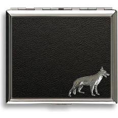 Black Cigarette Cases Knight Alsatian German Shepherd Dog Black Leather Covered Cigarette Case