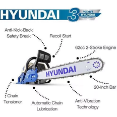 Hyundai Chainsaws Hyundai Petrol Chainsaw 20 50 cm Bar 62cc 2-Stroke Easystart HYC6200X