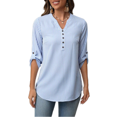 Shein Women Striped Printed Button Decor Long Sleeve Blouse