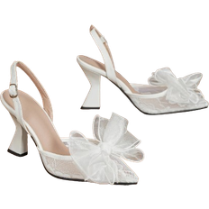 Shein Contrast Lace Bow Decor Sculptural Heeled Slingback Pumps