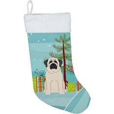 White Stockings Caroline's Treasures Merry Christmas Tree Mastiff White Large Multicolor Stocking