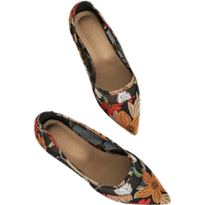 Multicoloured - Women Ballerinas Shein Floral Pattern Embroidered Detail Point Toe Canvas Ballet Flats, Multicolored Fashionable Embroidered Flower & Printed Ballet Flats For Women