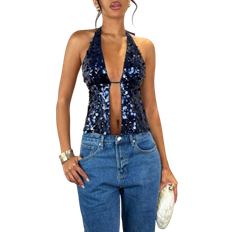 Shein Ärmelloses Trägertop Mit Pailletten - Navy/Blau