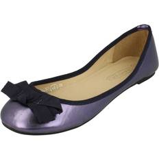 Blue Ballerinas Spot On Ladies Flat Ballerina Ribbon Bow Vamp Shoe - Navy