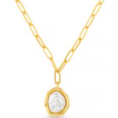 Orelia Organic Molten Pearl Pendant Necklace - Gold