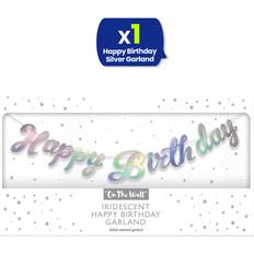 Silver Garlands Happy Birthday Silver Iridescent Banner 1.5m