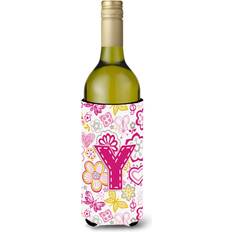 Pink Bottle Coolers Caroline's Treasures Letter Y Flowers and Butterflies Pink Wine Beverage Insulator Hugger Bottle Cooler