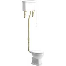 Toilets Signature Aphrodite High Level Toilet with Pull Chain Cistern Brushed Brass Soft Close Seat