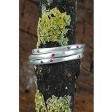 Amethyst Rings Sterling Silver Contoured Amethyst and Ruby Stacking Rings - Grey