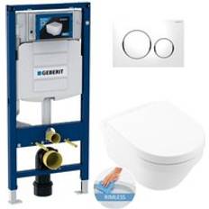 Geberit Toilet Pack Duofix UP320 Frame Architectura Rimless Toilet Soft-Close Seat White Chrome Flush Plate GebArchi3-C