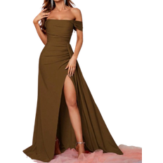 Shein Off Shoulder Ruched Split Thigh Maxi Bridesmaid Dress