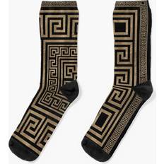 Gold Socks Famgem Dress Socks Greek Key Ornament - Gold/Black