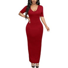 Shein Women's Solid V-Neck Bodycon Dress - Hoco