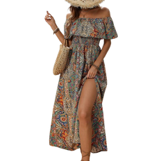 Shein Sommerkleid mit Off-Shoulder, gerüschten Ärmeln und hohem Taillenbund