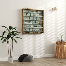 Brown Glass Cabinets Homcom 7-Tier Wall Display with 6 Adjustable Shelves Glass Cabinet