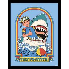 Glass Framed Art Steven Rhodes Stay Positive Poster 40cm x Blue/Green Framed Art
