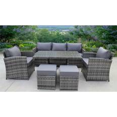 Leisure Arts Rattan Wicker Garden Outdoor Cube Table And Chairs Patio Dining Set