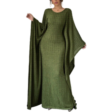 Shein Damen elegantes, loses, luftiges Kleid mit Raffungen aus Plissee-Stoff, einfarbig, mit rundem Ausschnitt und Fledermausärmeln