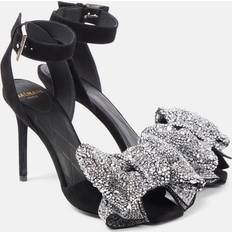 Balmain Heels & Pumps Balmain Ruby 95 Embellished Bow-Detail Suede Pumps - Black