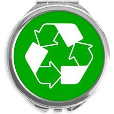 Green Makeup Mirrors DIYthinker Recycle Green Square Warning Mark Hand Compact Mirror Round Portable Pocket Glass