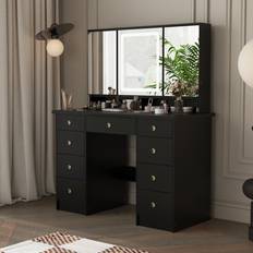 Yellow Dressing Tables Ivy Bronx Large Vanity Desk with Open Mirror and Lights 110 x 50 in Dressing Table