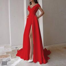 Bandai Women's Sexy V-neck Party Evening Dress - Red