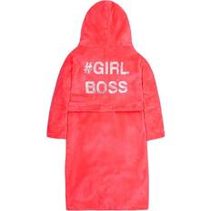 Long Sleeves Dressing Gowns Metzuyan Girls Sequin Patch Dressing Gown Robe Plush Fleece Hooded Pockets - Pink Boss
