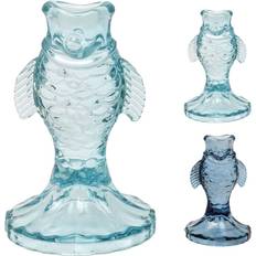 Blue Candle Holders Carousel Home Nautical Glass Fish 12cm Candle Holder