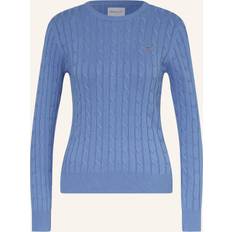 Gant Women Clothing Gant Women Stretch Cotton Cable Knit Crew Neck Sweater - Beige Cream