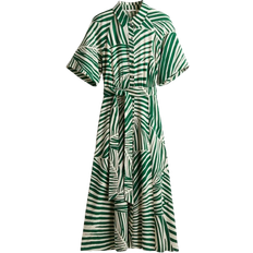 H&M Tie Belt Shirt Dress - Green/Patterned