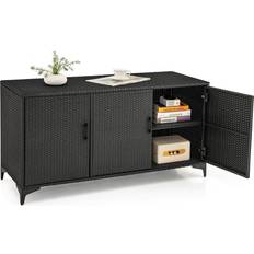 Wicker storage boxes Costway 318 L Patio Wicker Storage Cabinet Deck Box w/Shelves-Black