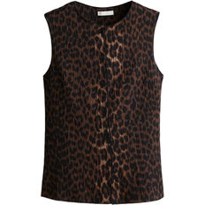 H&M Textured Jersey Vest - Dark Brown/Leopard Print
