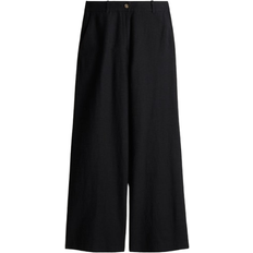 H&M Wide Linen-Blend Trousers - Black