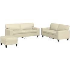 vidaXL Sofagarnitur Creme Kunstleder 3-tlg Sofa 174cm 3Stk.