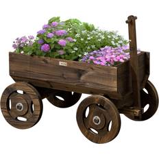 Aufsatzrahmen OutSunny Hochbeet im Holzwagen-Design Blumenkasten Holz Pflanzenwagen 120 x 53 x 55 cm Braun
